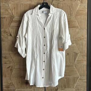 NWT Sea Breeze Womens Tunic White Sz L Button Up Cottage